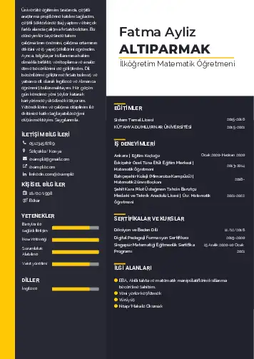 Matematik Öğretmeni Cv Örnekleri cv indir